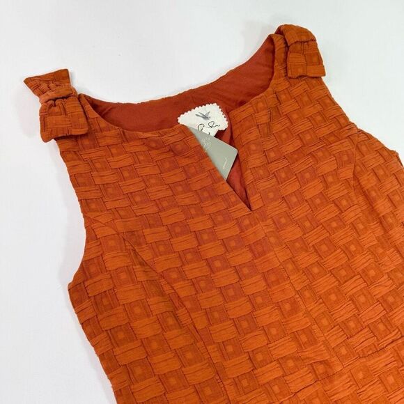 Tabitha Dress Womens 12 Orange Basket Weave Sleeveless Midi Shift V-Neck Country - Picture 5 of 13